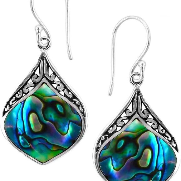 Abalone Shell Dangle Earrings for Women Sterling Silver 925 - Unique Vintage Bea - Picture 1 of 9